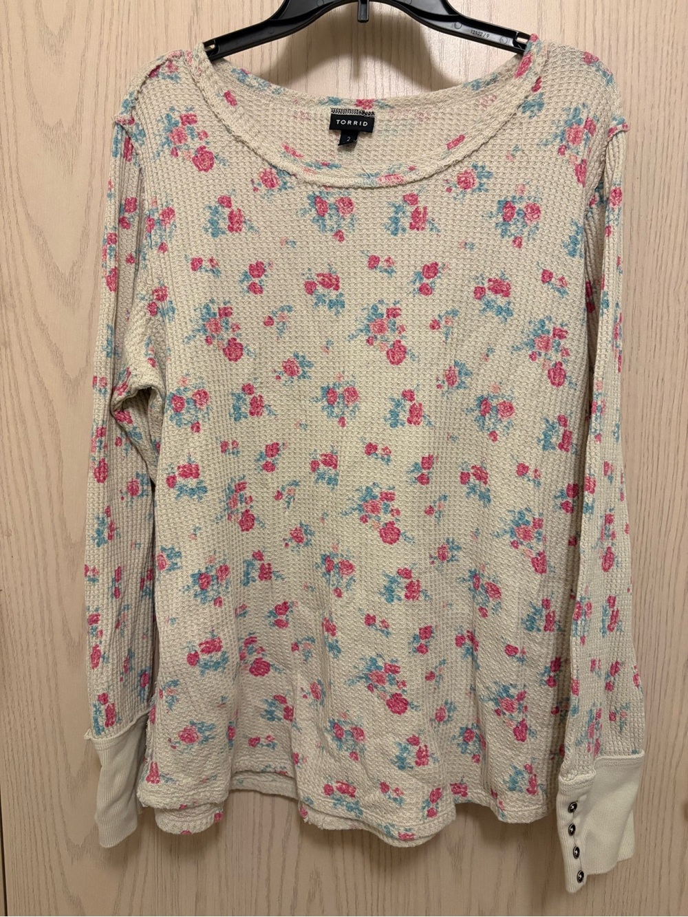 torrid Soft Yellow Floral Waffle-Knit Long Sleeve Top with Pink and Blue Floral